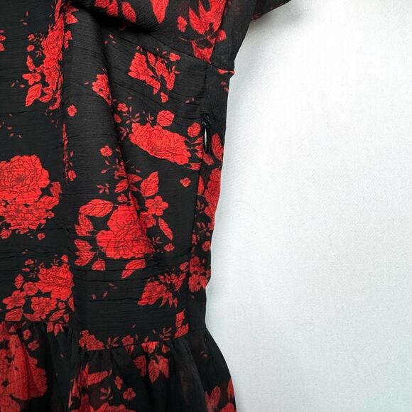 Zara Women’s Sheer Chiffon Black Red Floral Blouse Size Medium - Picture 7 of 15